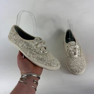 Keds Kate Spade New York Sneakers Womens 6.5 Off White Sparkly Glitter Low Top